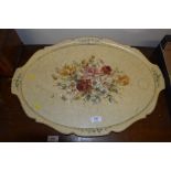 A floral painted twin handled tray