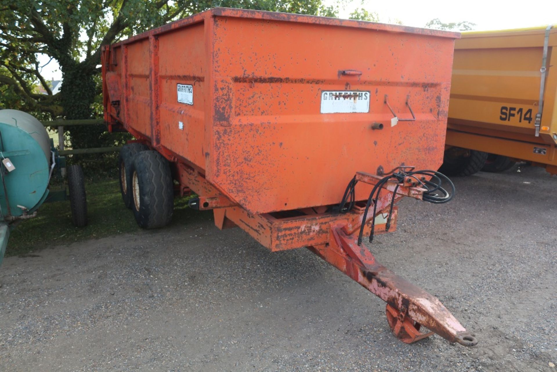 Griffiths 10T twin axle tipping trailer. With hydraulic tailgate.
