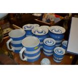 A quantity of T G Green Cornishware storage jars a