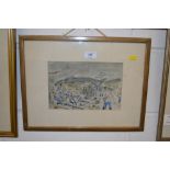 An unsigned watercolour study depicting a war scen