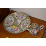 A Chinese Canton plate and small teapot