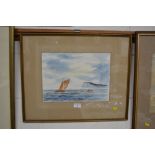 A framed and glazed watercolour seascape depicting