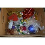 A box of Christmas decorations