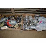 Two boxes of various spray guns etc