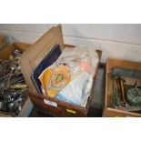 A box of Victorian photos, silks etc.