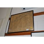 A framed and glazed map depicting a plan of different movements of the Army of the Allies under Prin