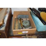A set of brass Salter pocket scales; a desk set in