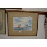 A framed and glazed watercolour seascape depicting