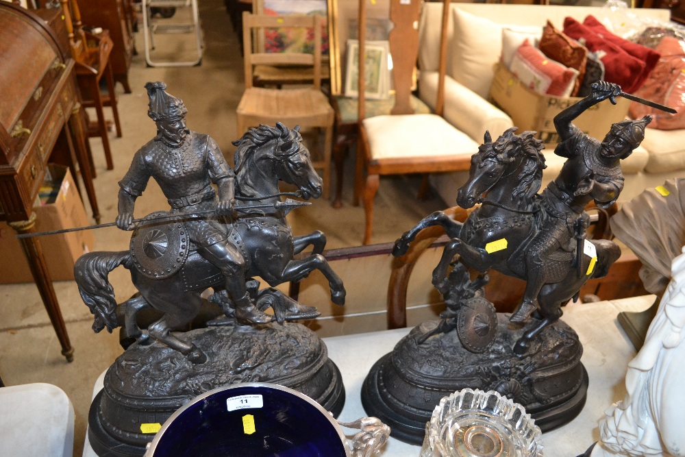 A pair of large spelter figures in form of warrior