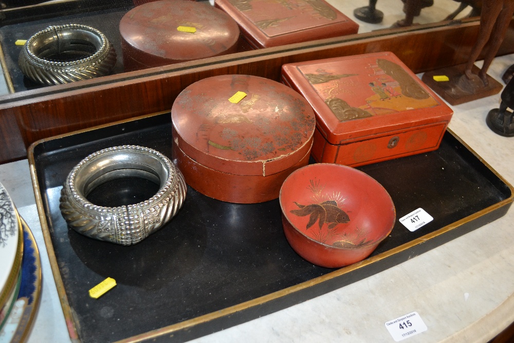 An oriental black lacquered tray; together with a