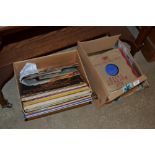 Two boxes of 78rpm records, singles and vinyls