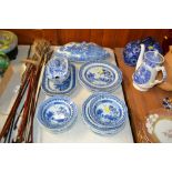 A quantity of blue and white china plates, decorat