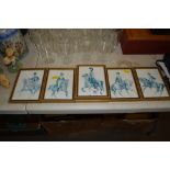 Six framed prints depicting cavaliers