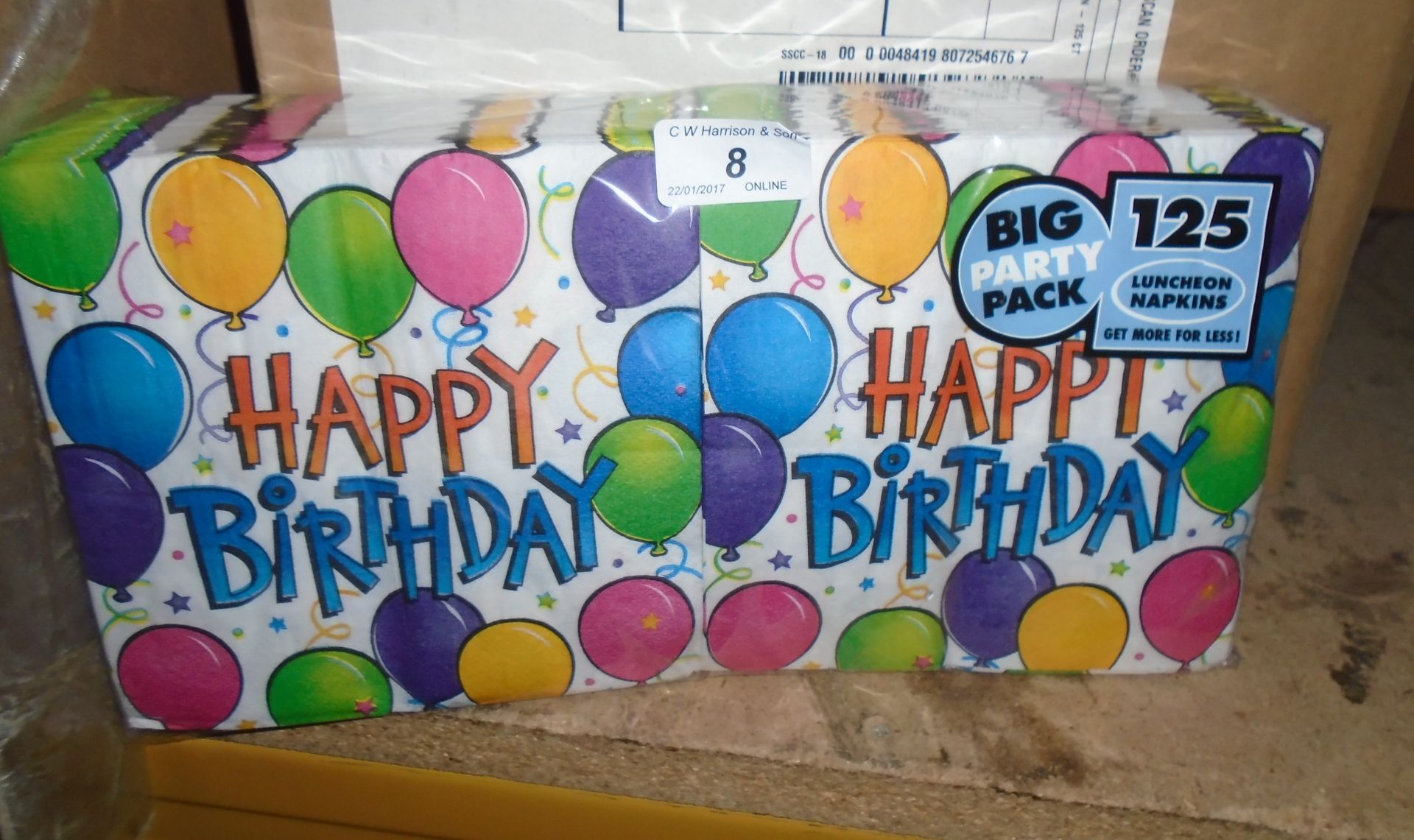 120 x packs of 125 Happy Birthday napkins (20 x outer boxes)