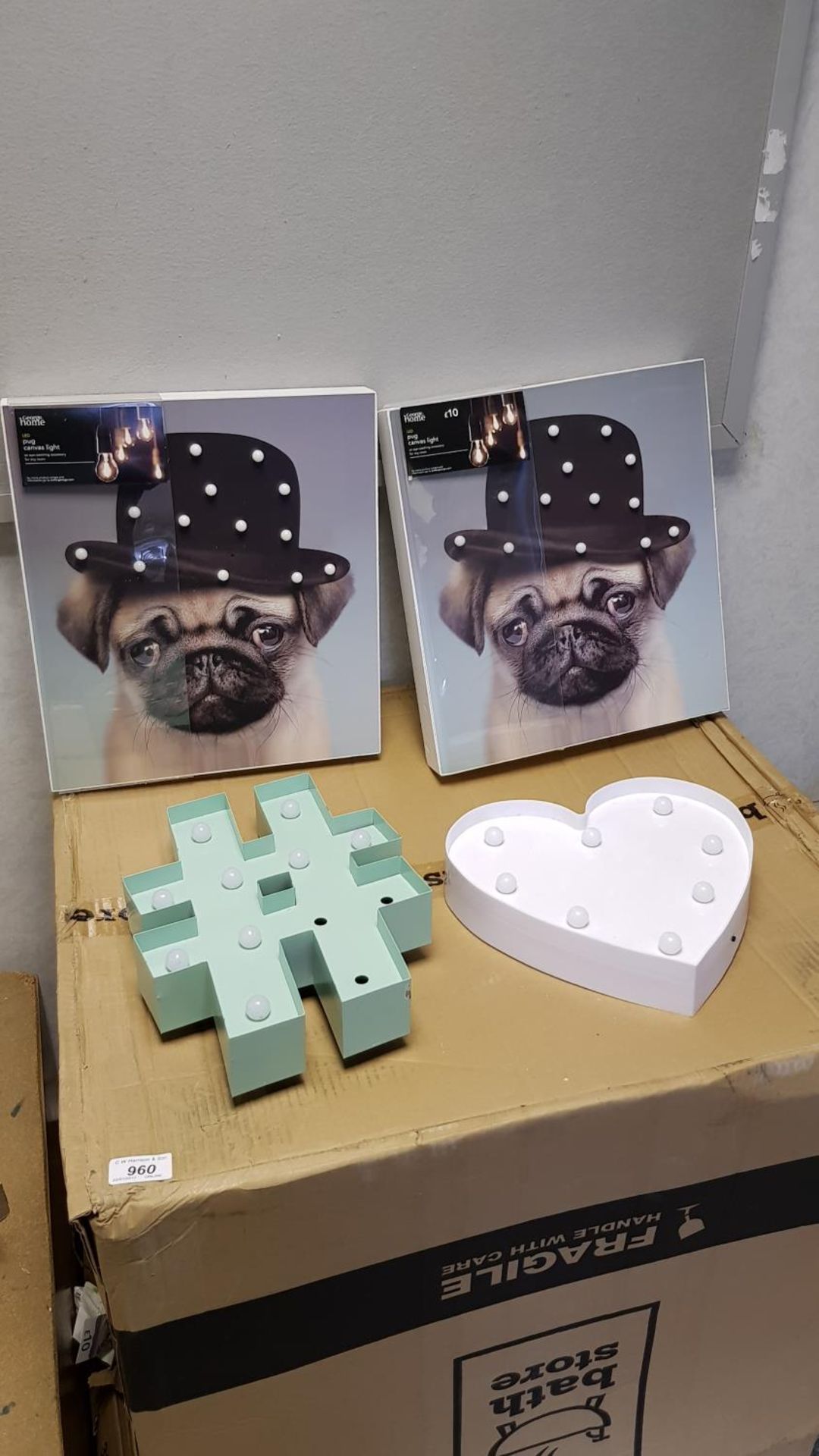 (2x) Pug Canvas Light wall art,