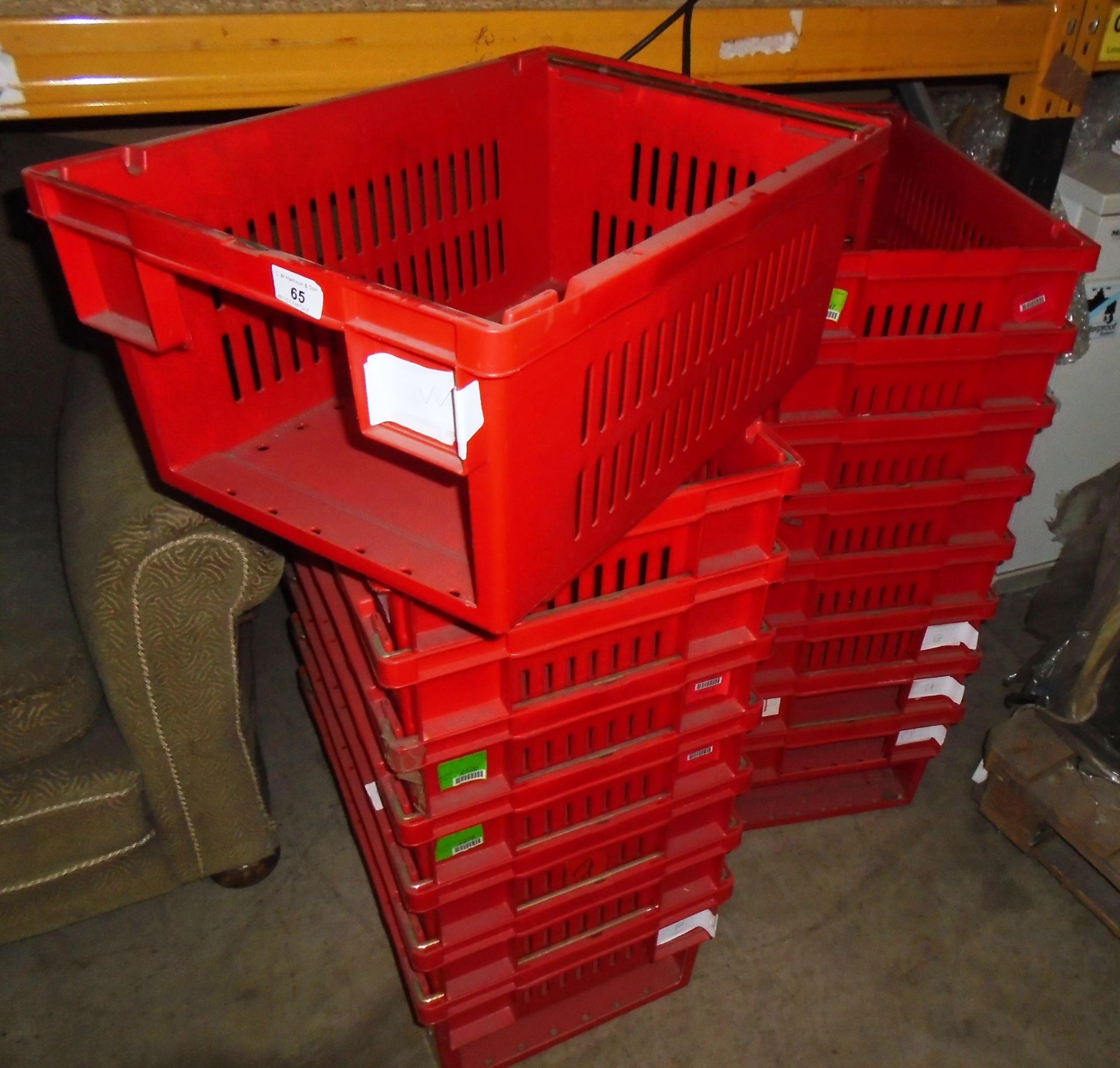 30 x red plastic storage stacking crates with open front display 40 x 60cm