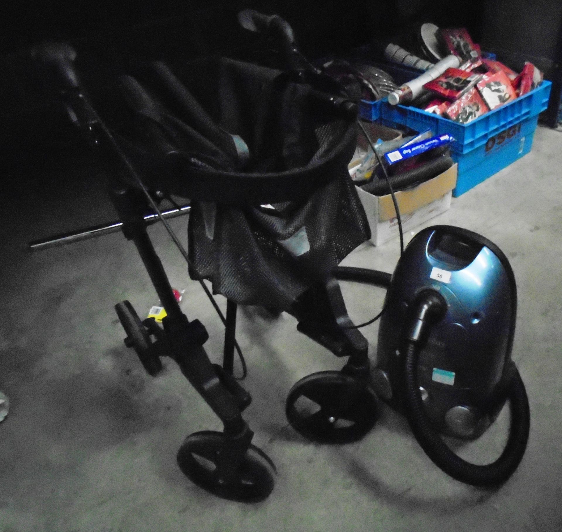 2 x items Electrolux 1900w Power Plus vacuum cleaner and a folding four wheeler mobility aid walker
