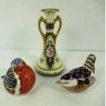 Two Royal Crown Derby paperweights with gold coloured stoppers - Robin & Wren,