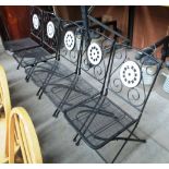 5 x black metal folding garden chairs