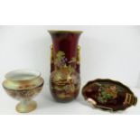 A Crown Devon Fieldings Rouge Royale lustre vase decorated with the "Temple Garden" pattern [31cm