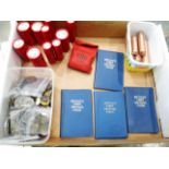 Contents to tray - box of world coins, tubes and rolls of uncirculated coins, coins sets, etc.