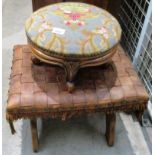 An oak stool with leather strap work top and reproduction Victorian foot stool (2)