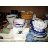 Contents to tray - a large quantity of assorted pottery and porcelain including jardinieres,