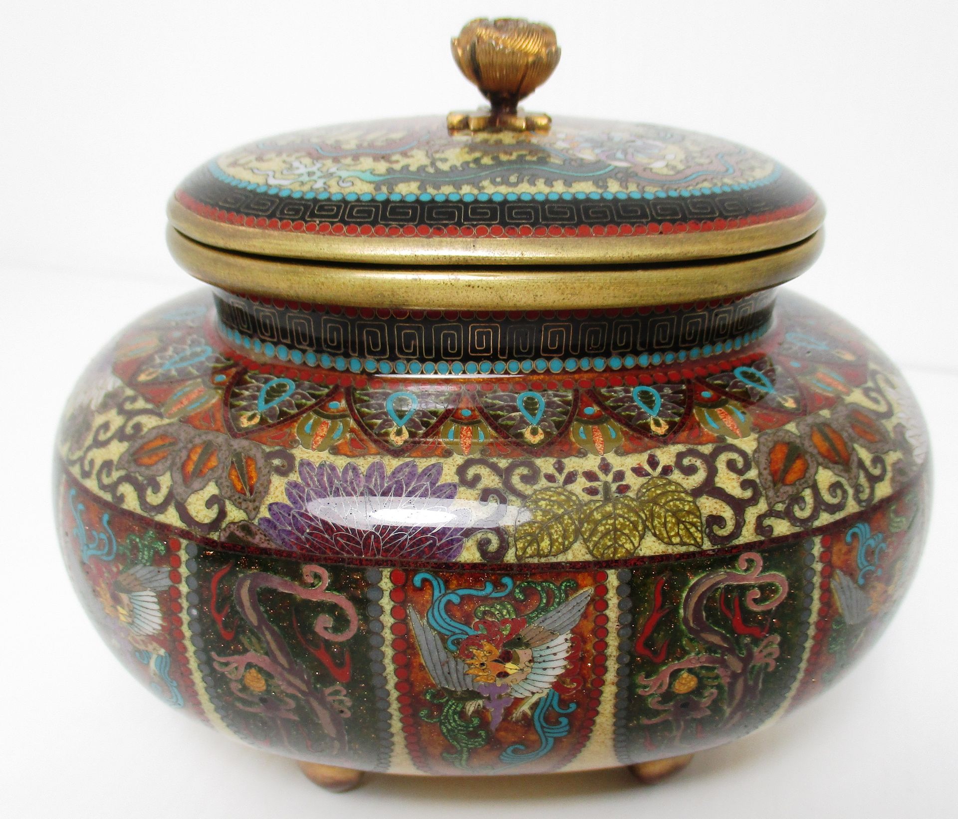 A fine Cloisonné enamel vase/jar with cover - possibly Kyoto Namikawa (unsigned) c/w handwritten