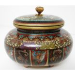 A fine Cloisonné enamel vase/jar with cover - possibly Kyoto Namikawa (unsigned) c/w handwritten