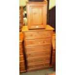 A pine 6 drawer chest of drawers and a pine shoe box