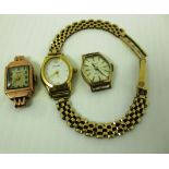 A ladies Evertite 9ct gold cased wristwatch (no strap),