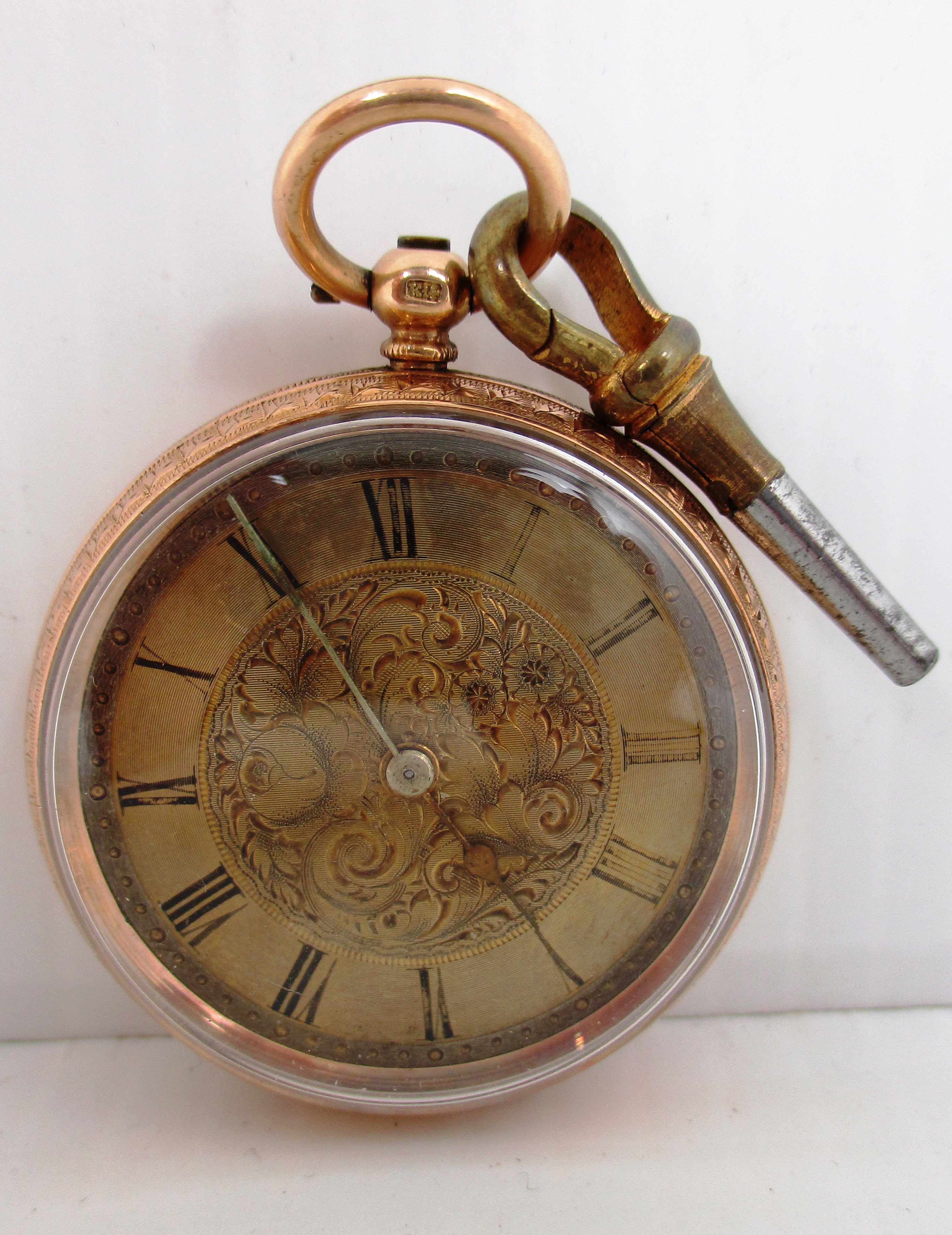 A 14ct gold cased pocket watch Further Information White metal cover on movement.