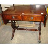 A reproduction walnut finish 2 drawer sofa table 134cm extended x 50cm
