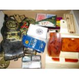 Contents to tray - playing cards, dominoes, dressing table set,