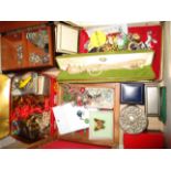Contents to tray - quantity of assorted costume jewellery including brooches, beads,