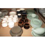 31 x piece Wedgwood "Celadon" dinner service and three assorted pottery tea sets by Brecon, Viking,