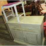 A grey painted wood 2 drawer 2 door sideboard 96cm and a grey painted stool (2)