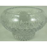 A large cut glass rose bowl on circular scalloped edge pedestal foot