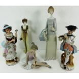 A Lladro figurine of a lady holding a parcel, a Nao figurine of a ballerina,