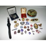 Small quantity of costume jewellery and badges - a silver Air Raid Precautions badge,