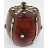 A small wooden tobacco jar with ivory inlay