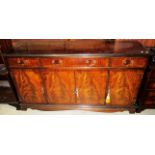 A reproduction line inlaid mahogany 3 drawer 4 door sideboard 150cm