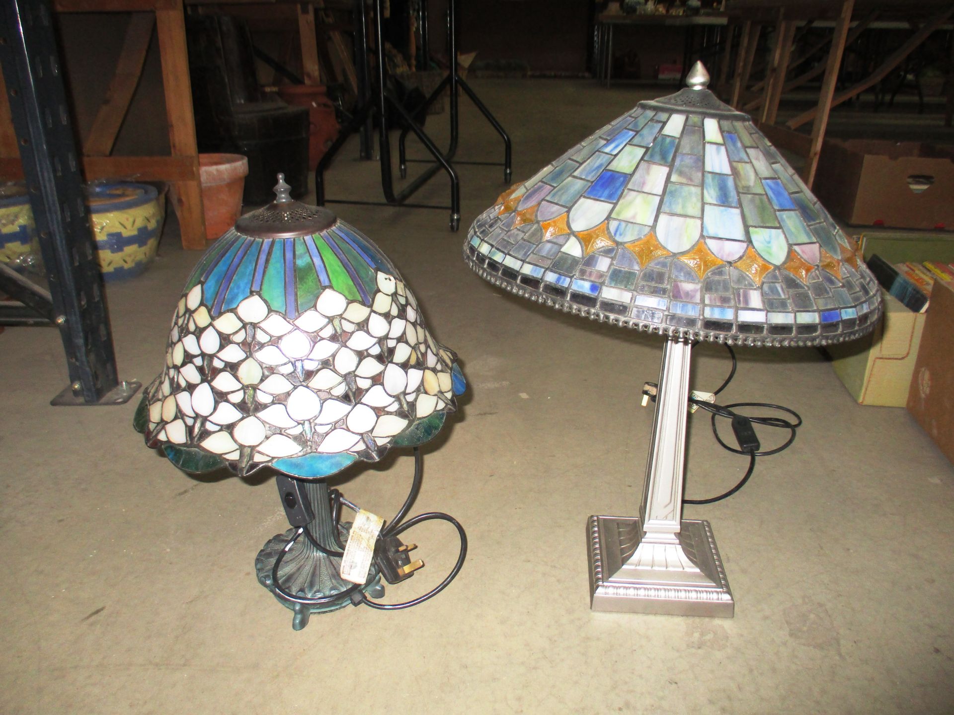 Two lamps with Tiffany style shades
