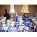 Quantity of blue and white china, oriental pottery etc.