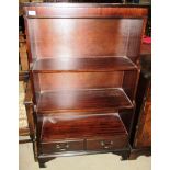 A mahogany open front bookcase - 3 shelf with 2 under drawers