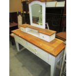 A solid oak and white painted dressing table with 2 drawer mirror section over 4 drawer base 150cm