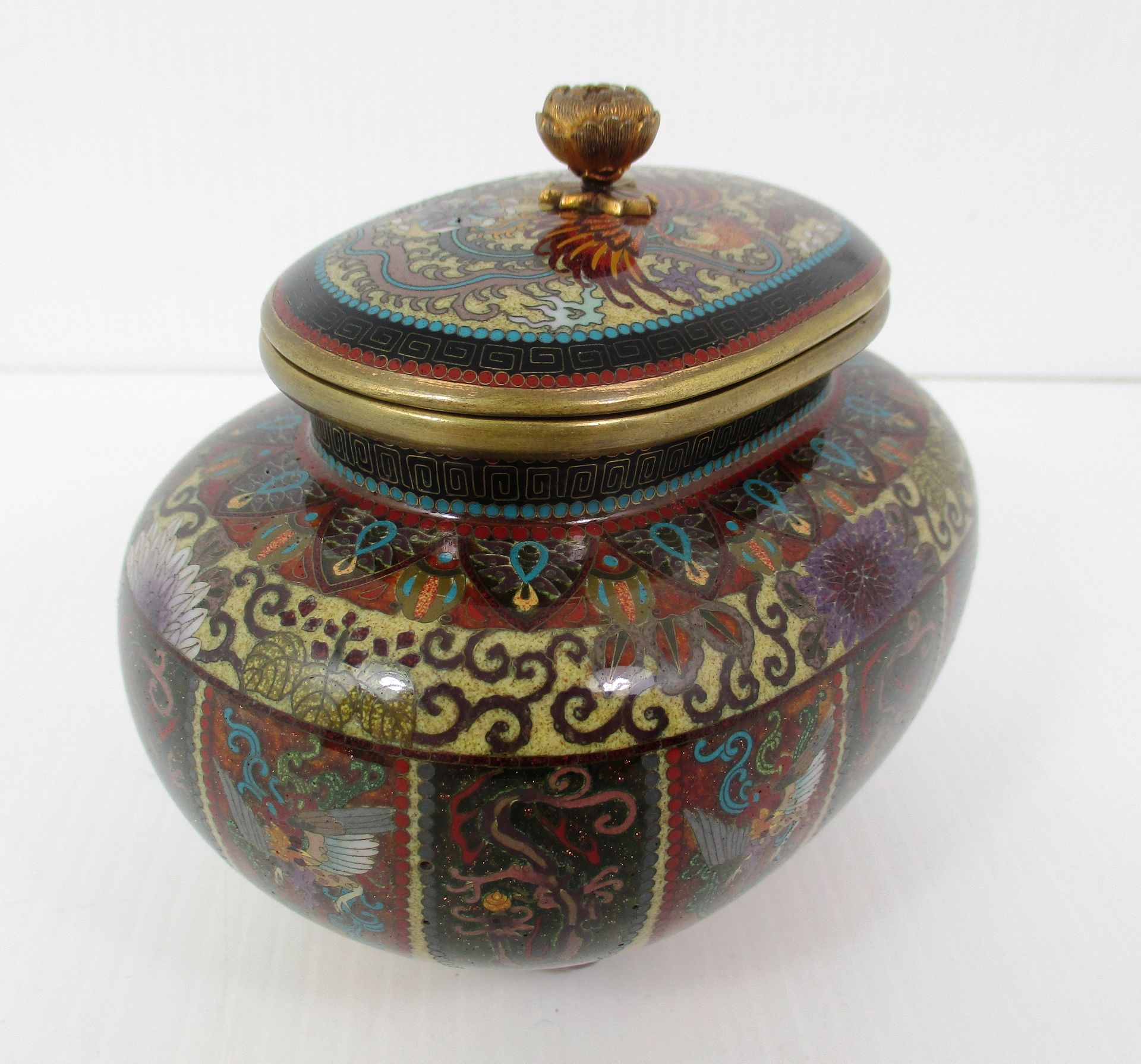 A fine Cloisonné enamel vase/jar with cover - possibly Kyoto Namikawa (unsigned) c/w handwritten - Image 2 of 9