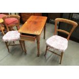 A Victorian Pollard oak side table with frieze drawer on turned legs and two bedroom chairs (3)