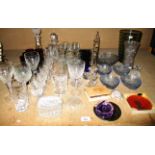 Quantity of assorted glassware including two cut glass decanters, other cut glassware,