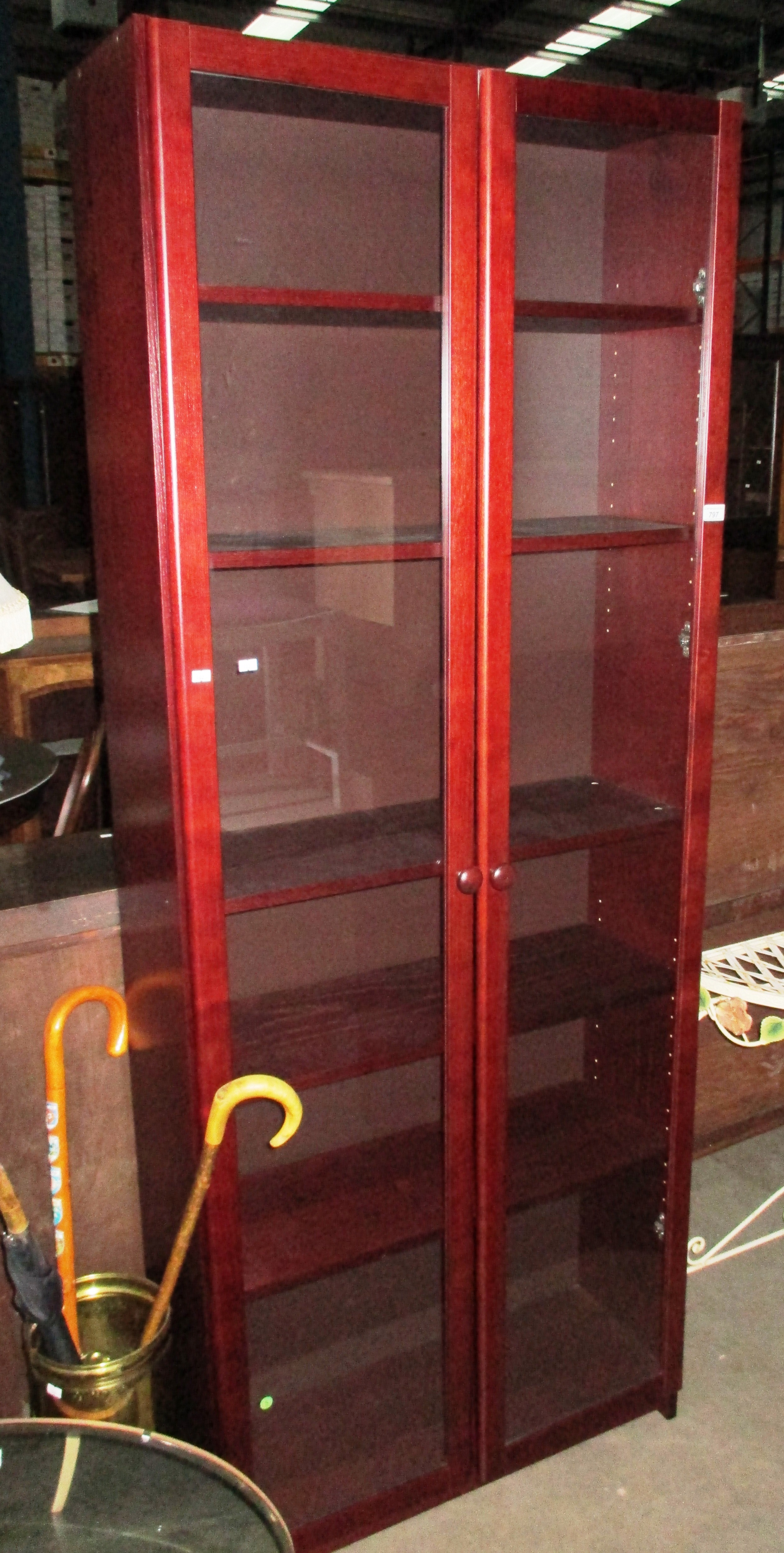 A mahogany finish bookcase/display cabinet - 6 shelves 78 x 200cm high